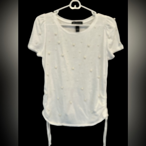 Inc International Concepts Women's White Faux-Pearl T-Shirt Blouse - Picture 1 of 5